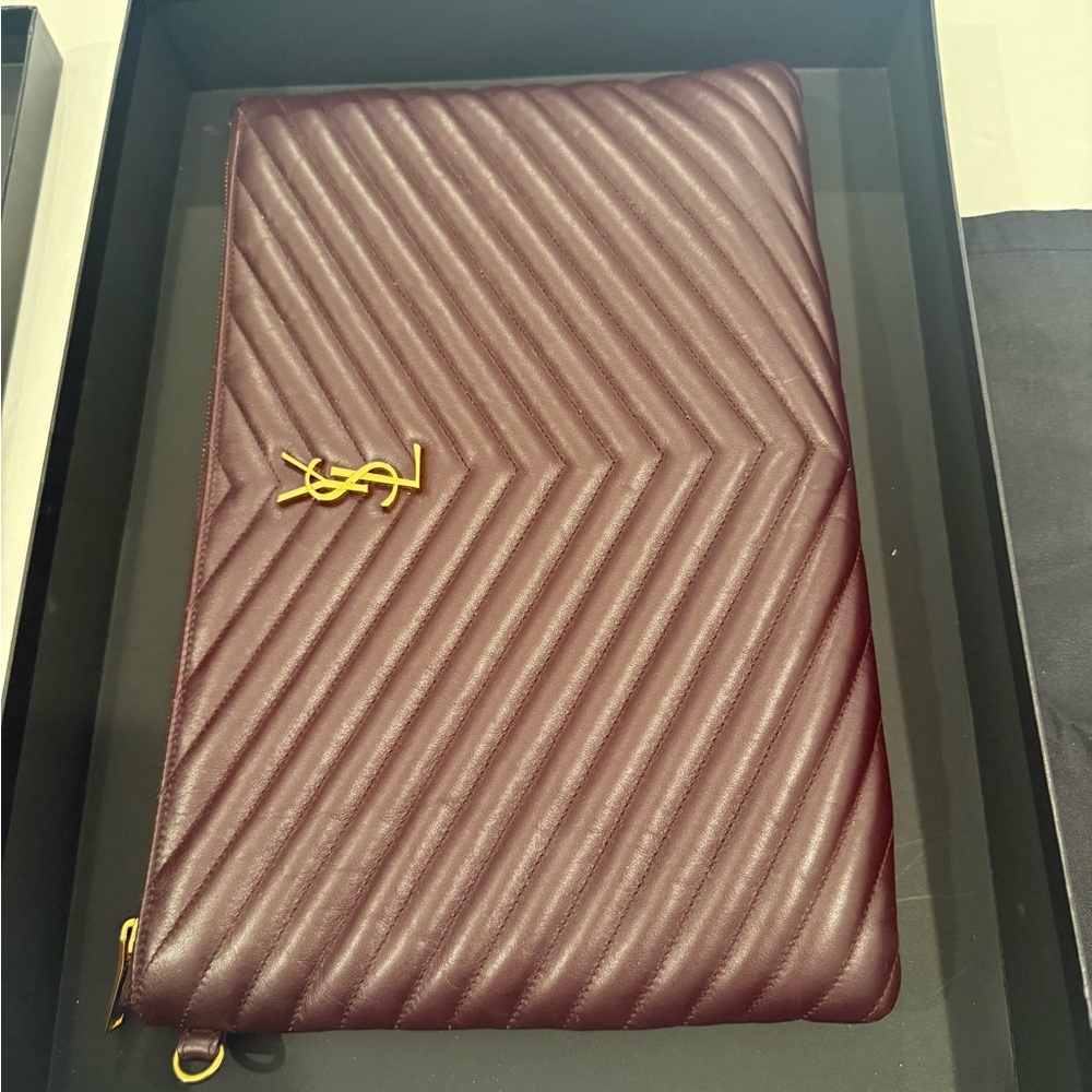Saint Laurent Burgundy Matelasse Leather Document Holder